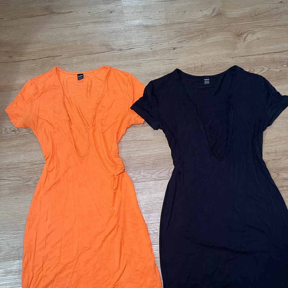 Orange and Black V-Neck Dresses